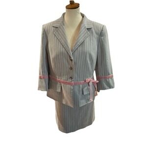 KASPER 2 Pc Skirt And Jacket Set Womens 16 Petite Grey Pink Velvet  Elle Woods